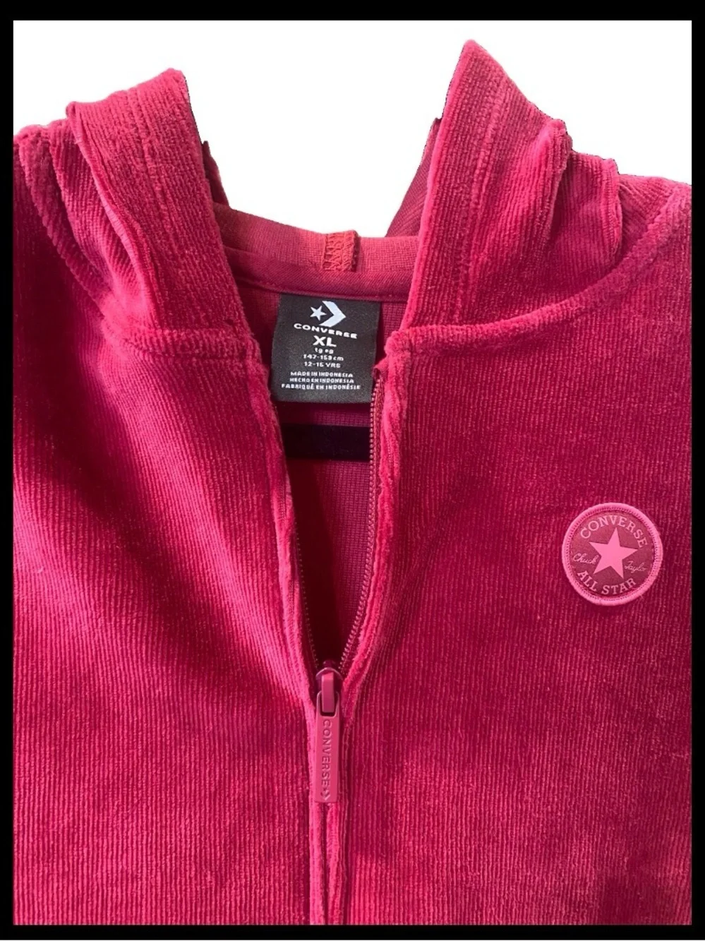 Converse Kids Velour Corduroy Zip-Up Jacket - Hoodie Raspberry Pink. NWT